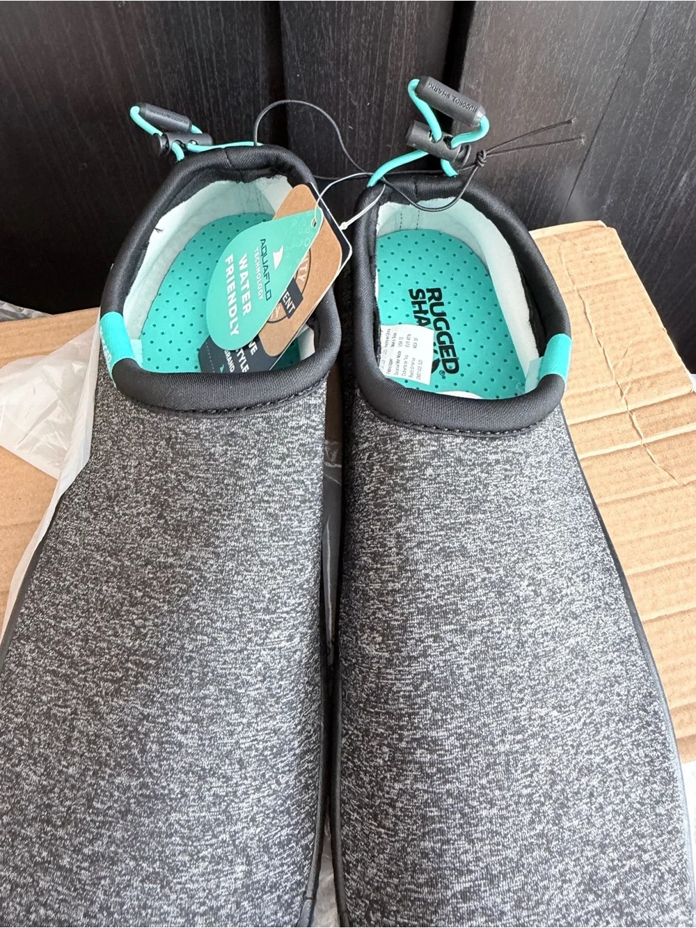 Foldable Slip-On Water-Friendly Sandals in Gray with Teal Accents